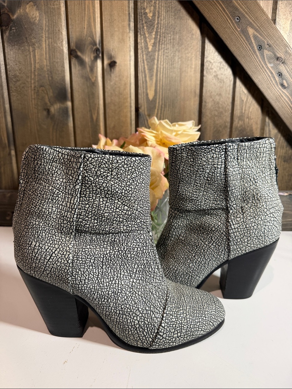 rag & bone Black and White Crackle Ankle Booties